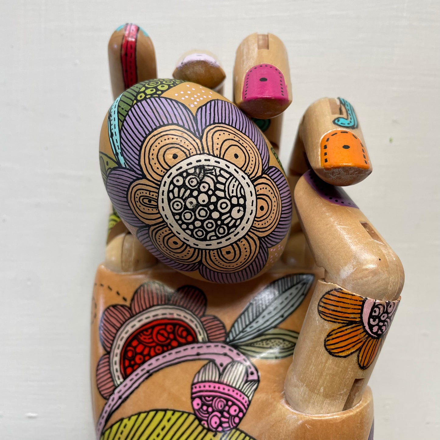 Hand-Painted Wood Easter Egg: Pen & Ink Floral Decor -10