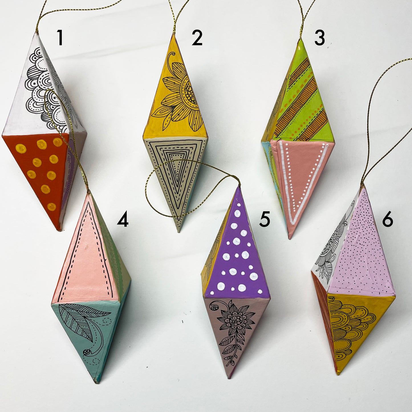 One-of-a-Kind Hand-Painted Christmas Diamond shape Ornament
