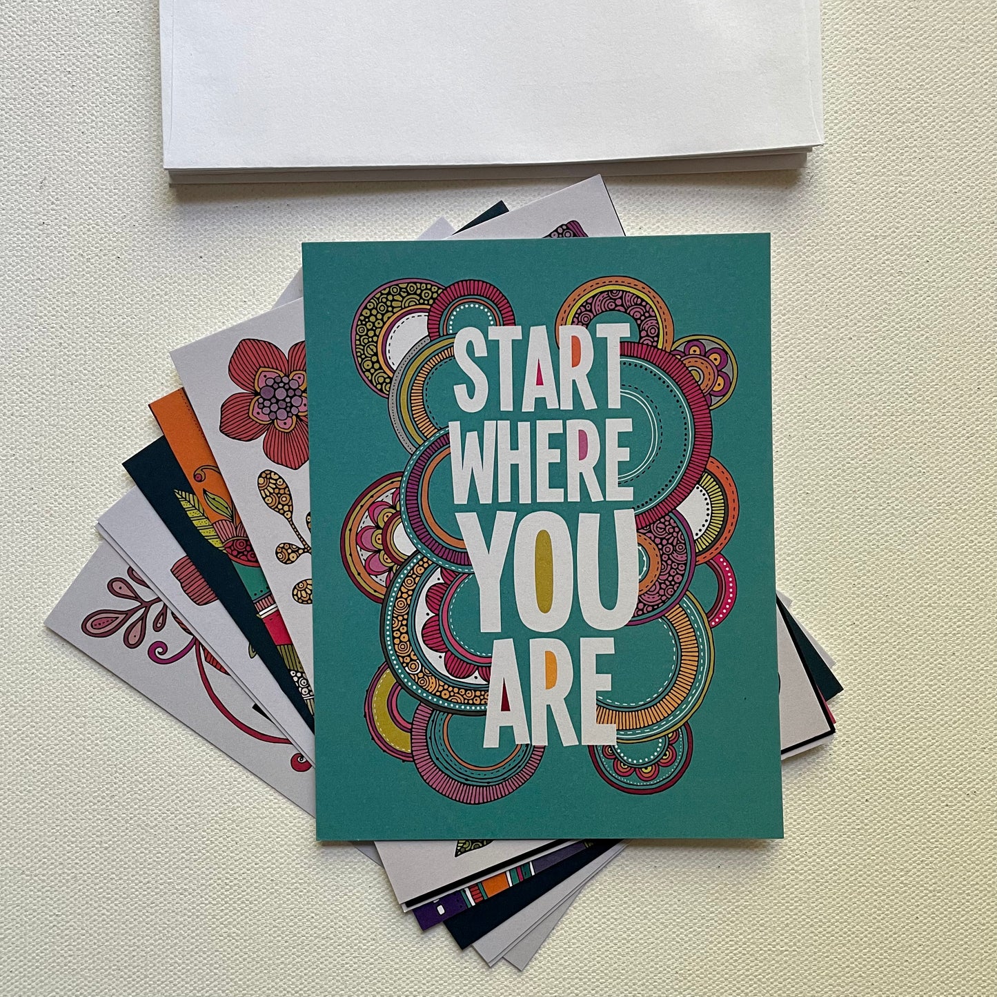 Set of 10 inspirational flat cards with 10 envelopes