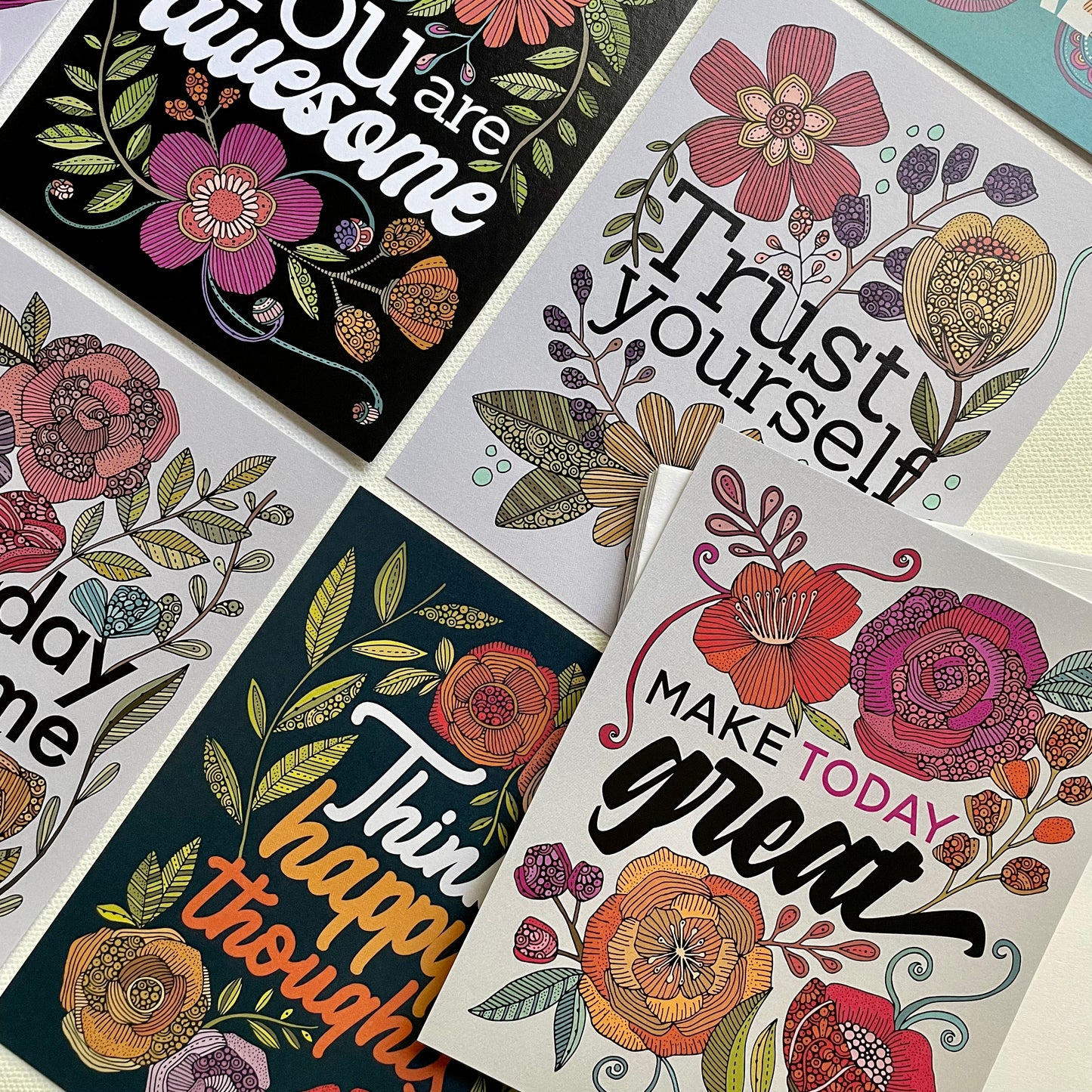 Set of 10 inspirational flat cards with 10 envelopes