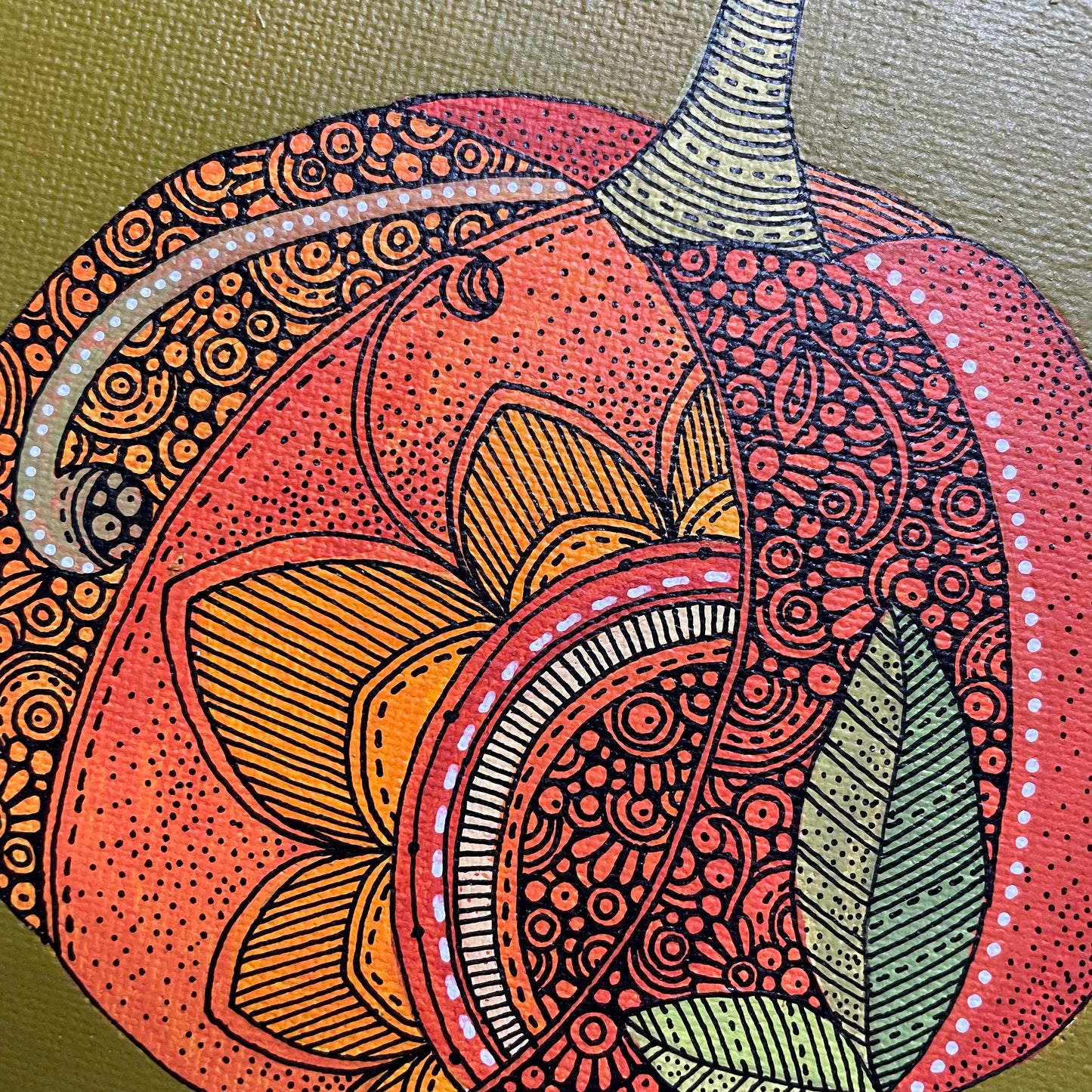 La Calabaza- Original Pen and Ink Artwork - 6x6 canvas