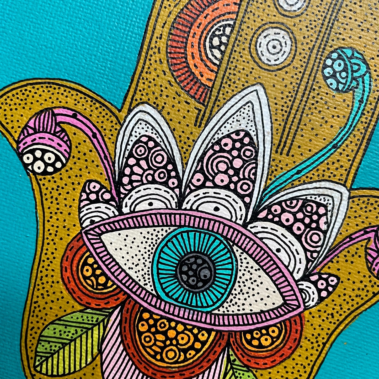 La Mano de Fatima- Original Pen and Ink Artwork - 6x6 canvas