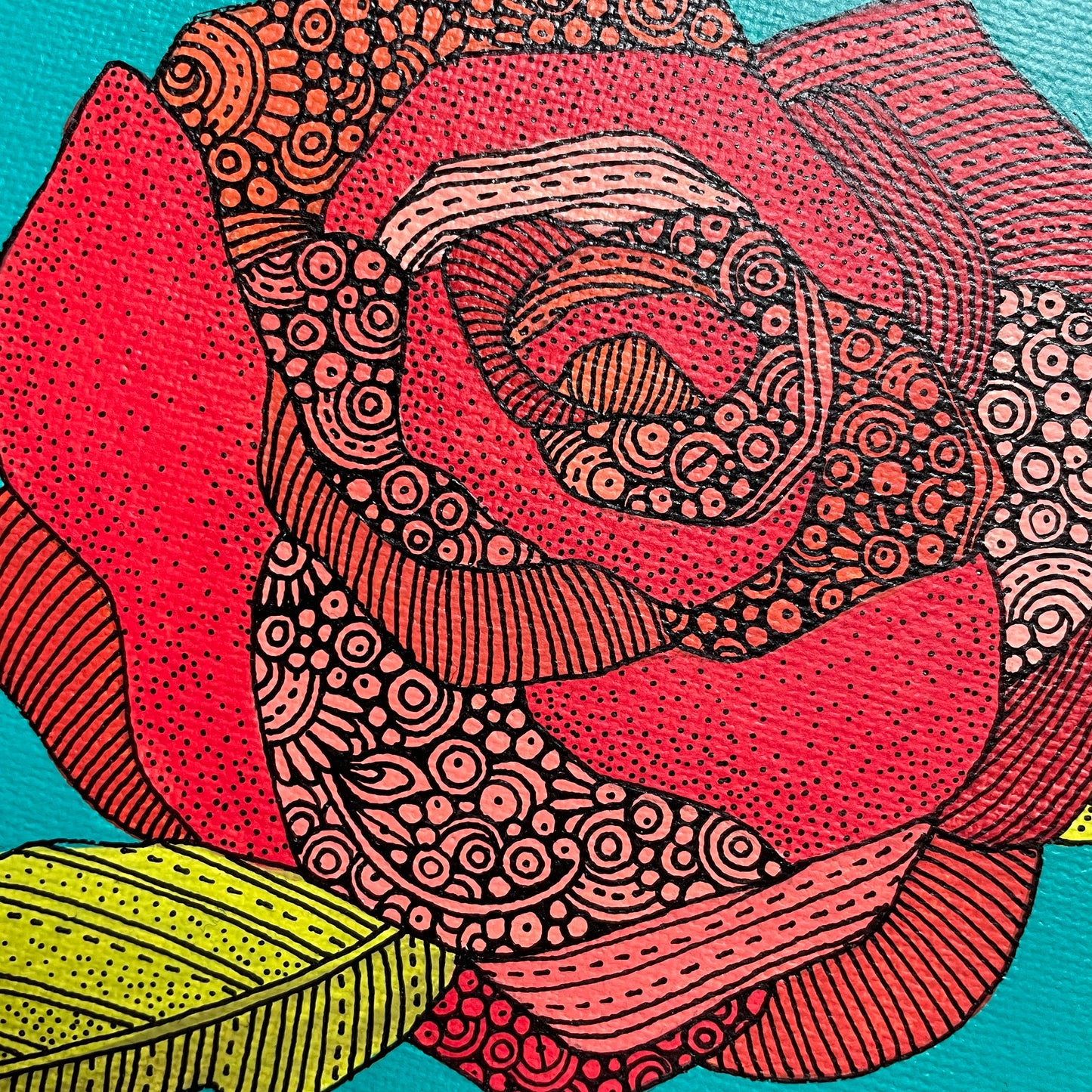 La Rosa- Original Pen and Ink Artwork - 6x6 canvas