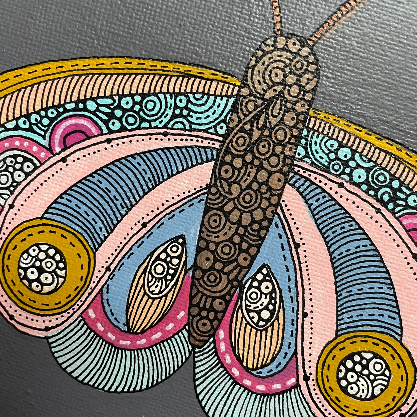 La Mariposa Nocturna- Original Pen and Ink Artwork - 6x6 canvas