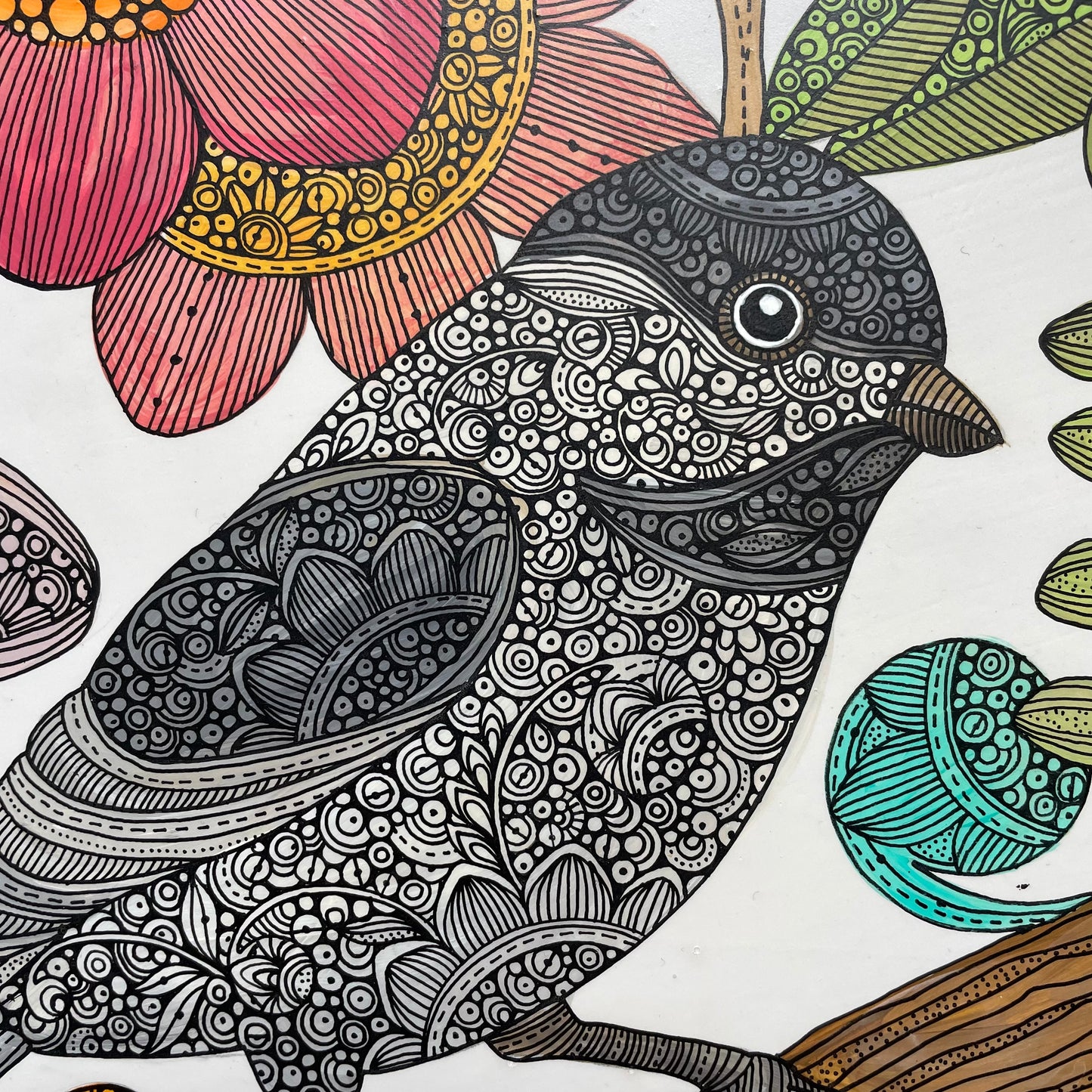 Little Bird - Original painting on 12 inch wood disk