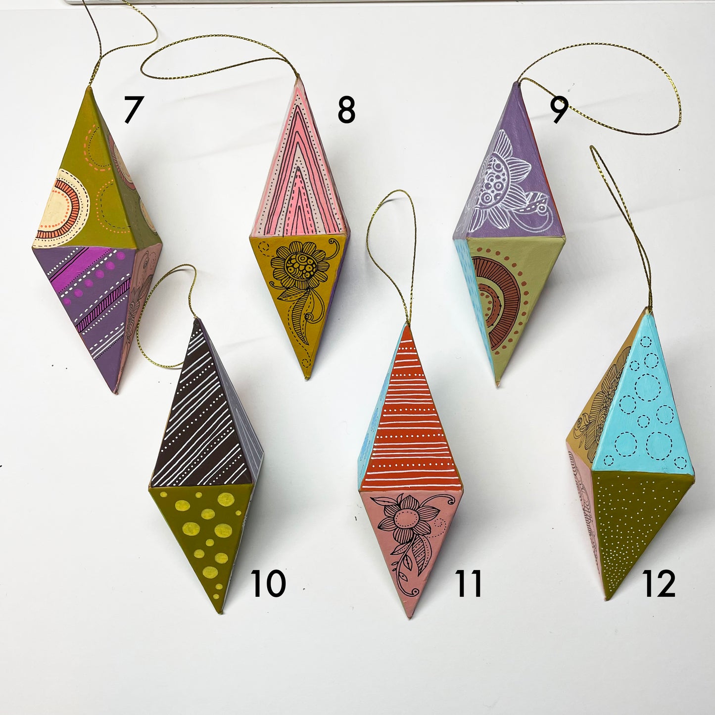 One-of-a-Kind Hand-Painted Christmas Diamond shape Ornament