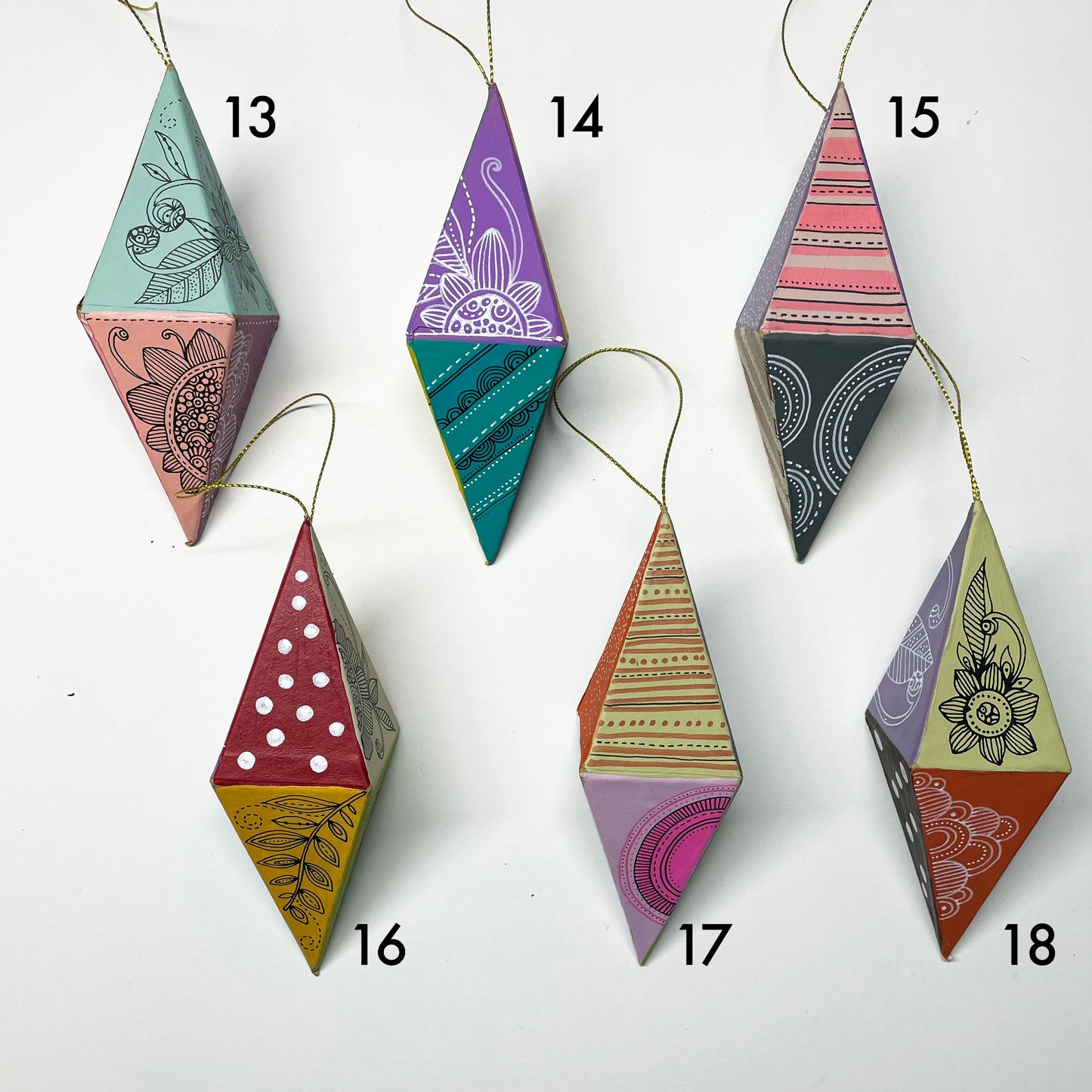 One-of-a-Kind Hand-Painted Christmas Diamond shape Ornament