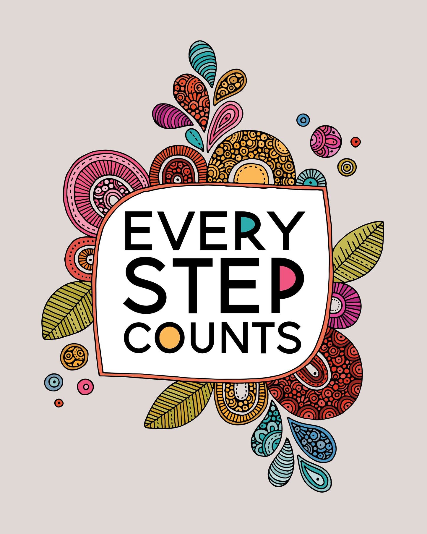 Every Step Counts, Motivational Art Print - Abstract Botanical Design