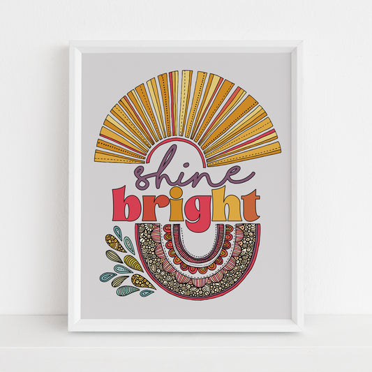 Shine Bright, Art Print - Celestial Doodle Inspirational Decor