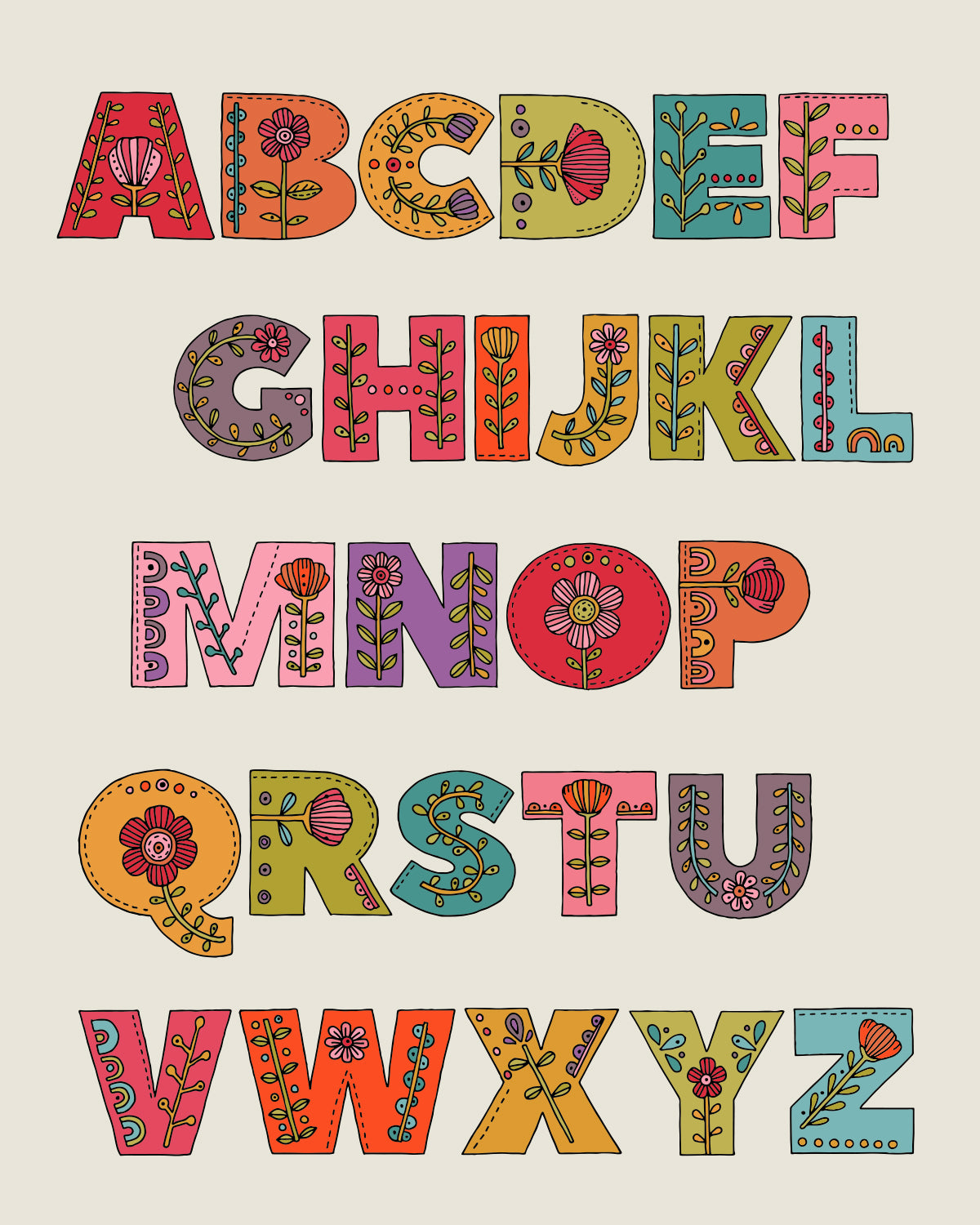 Floral Alphabet Art Print | Whimsical ABC