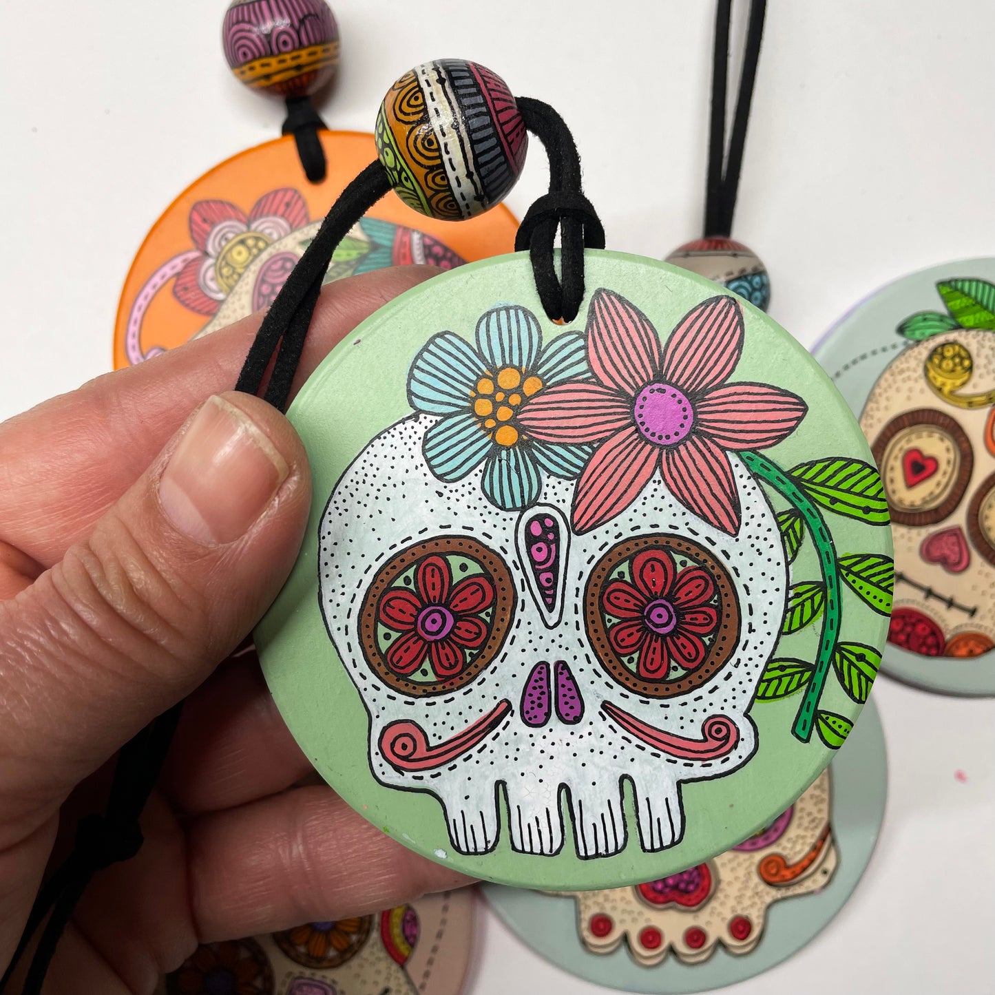 Hand-Painted Sugar Skull Ornament - Unique Decor