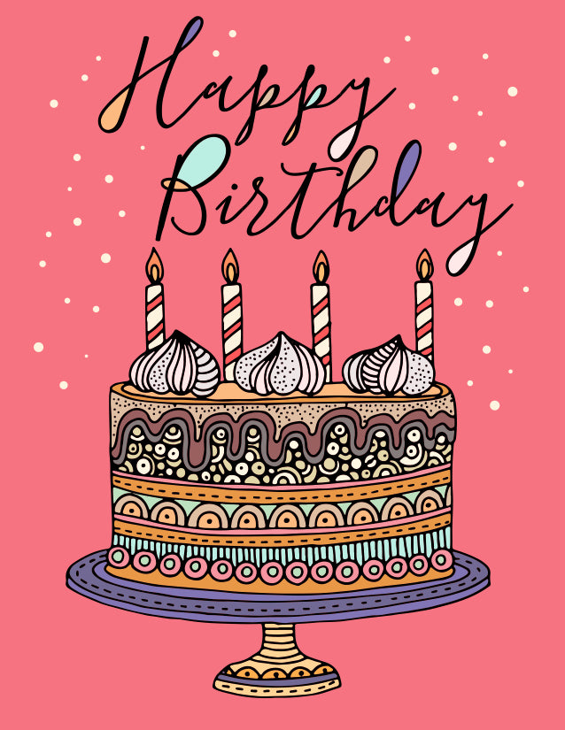 Happy Birthday colorful cake - pink background