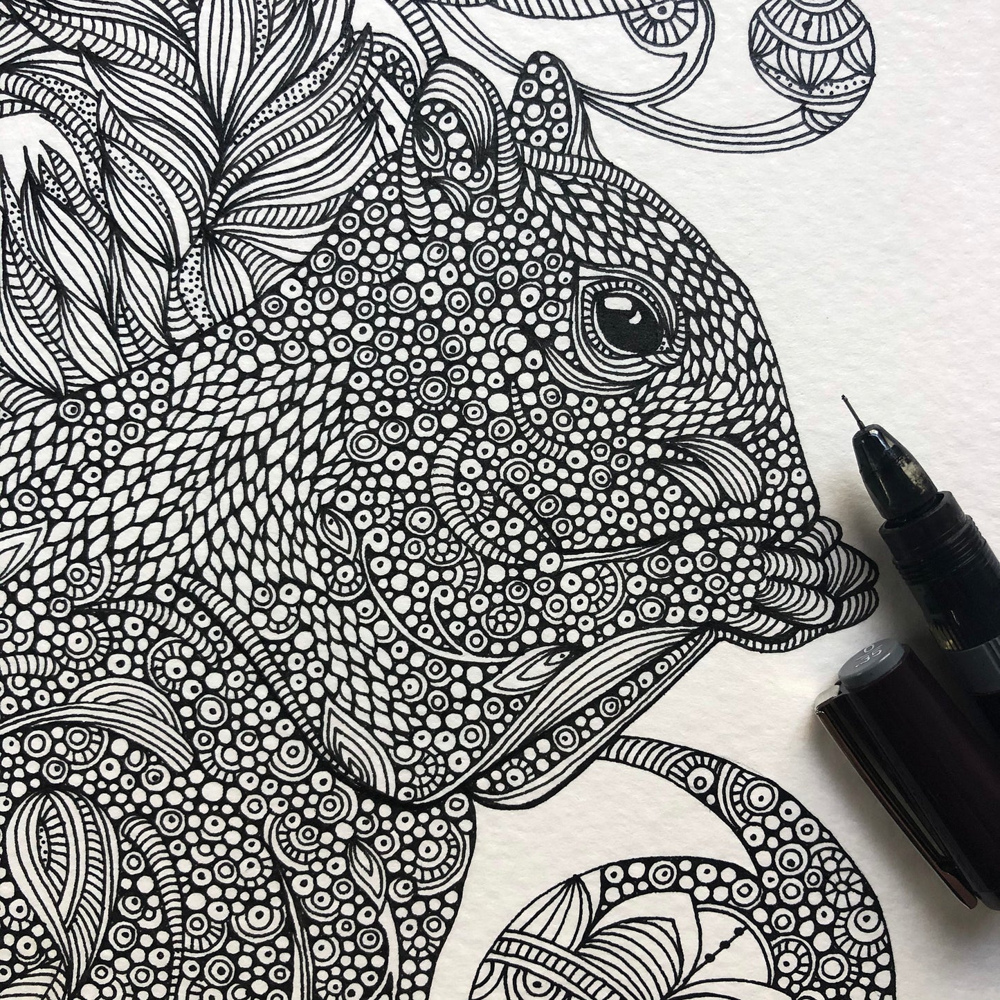 Squirrel Pen and Ink Drawing: Original Doodle Art on Watercolor Paper