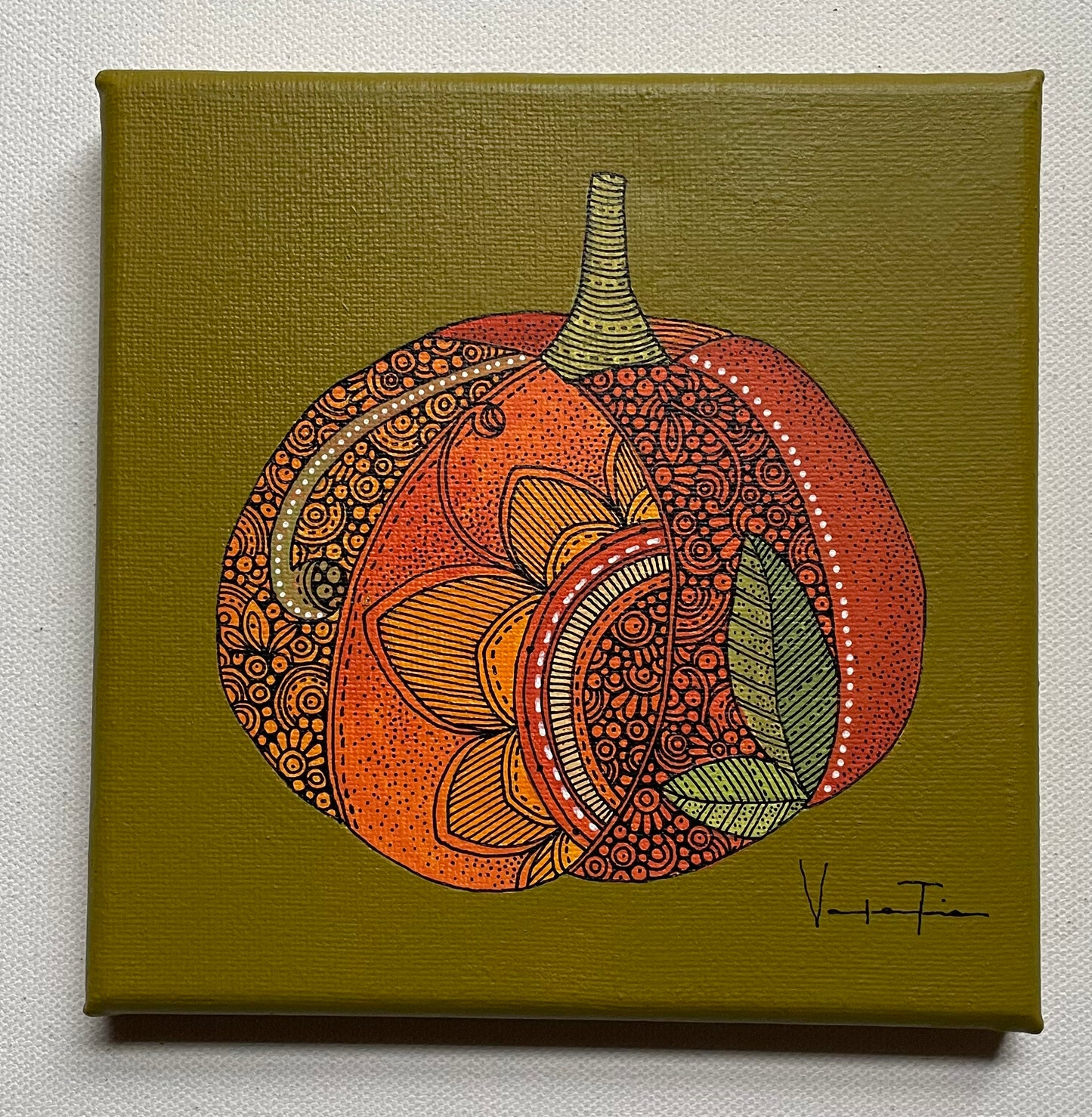 La Calabaza- Original Pen and Ink Artwork - 6x6 canvas