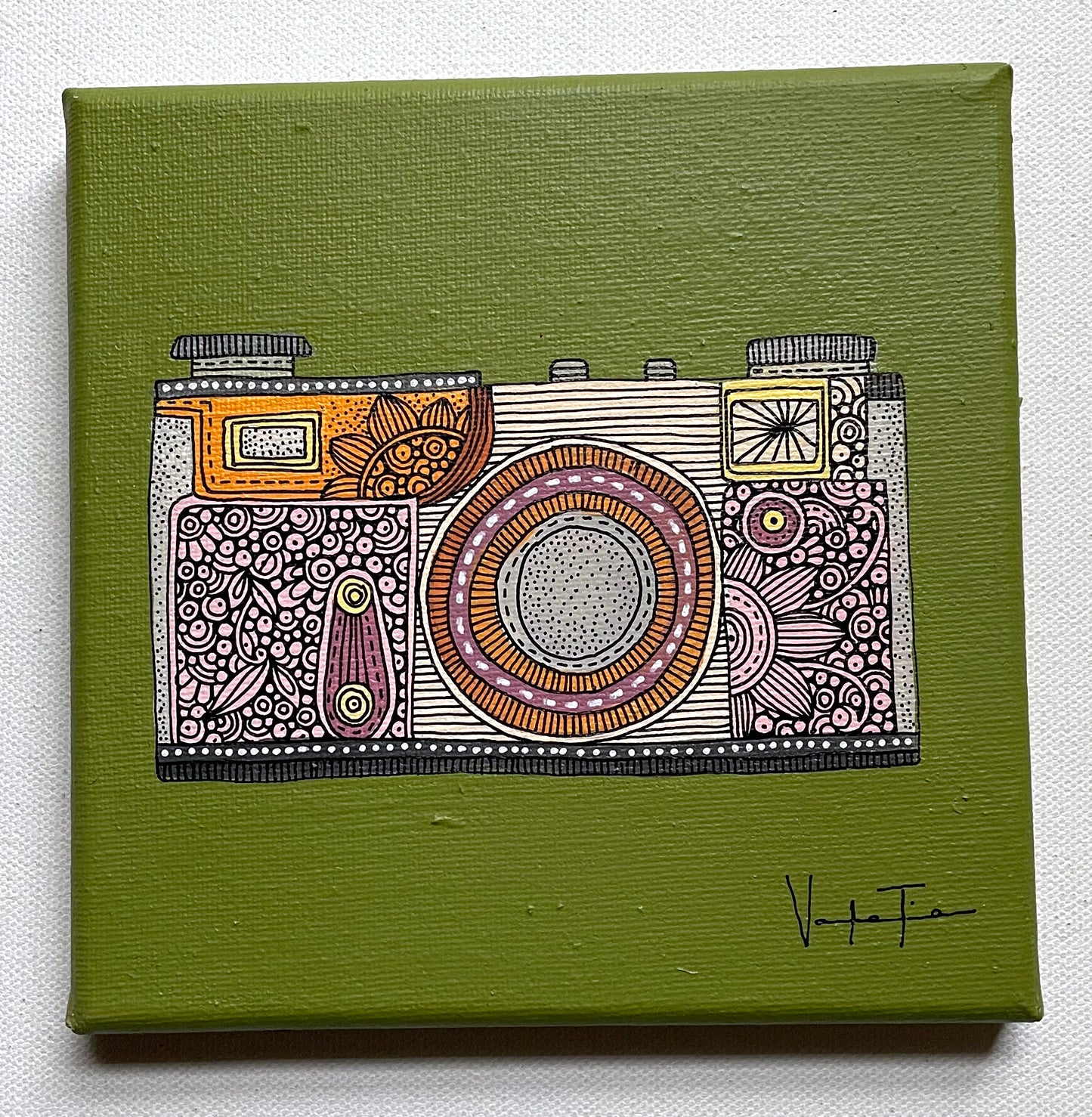 La Camara- Original Pen and Ink Artwork - 6x6 canvas