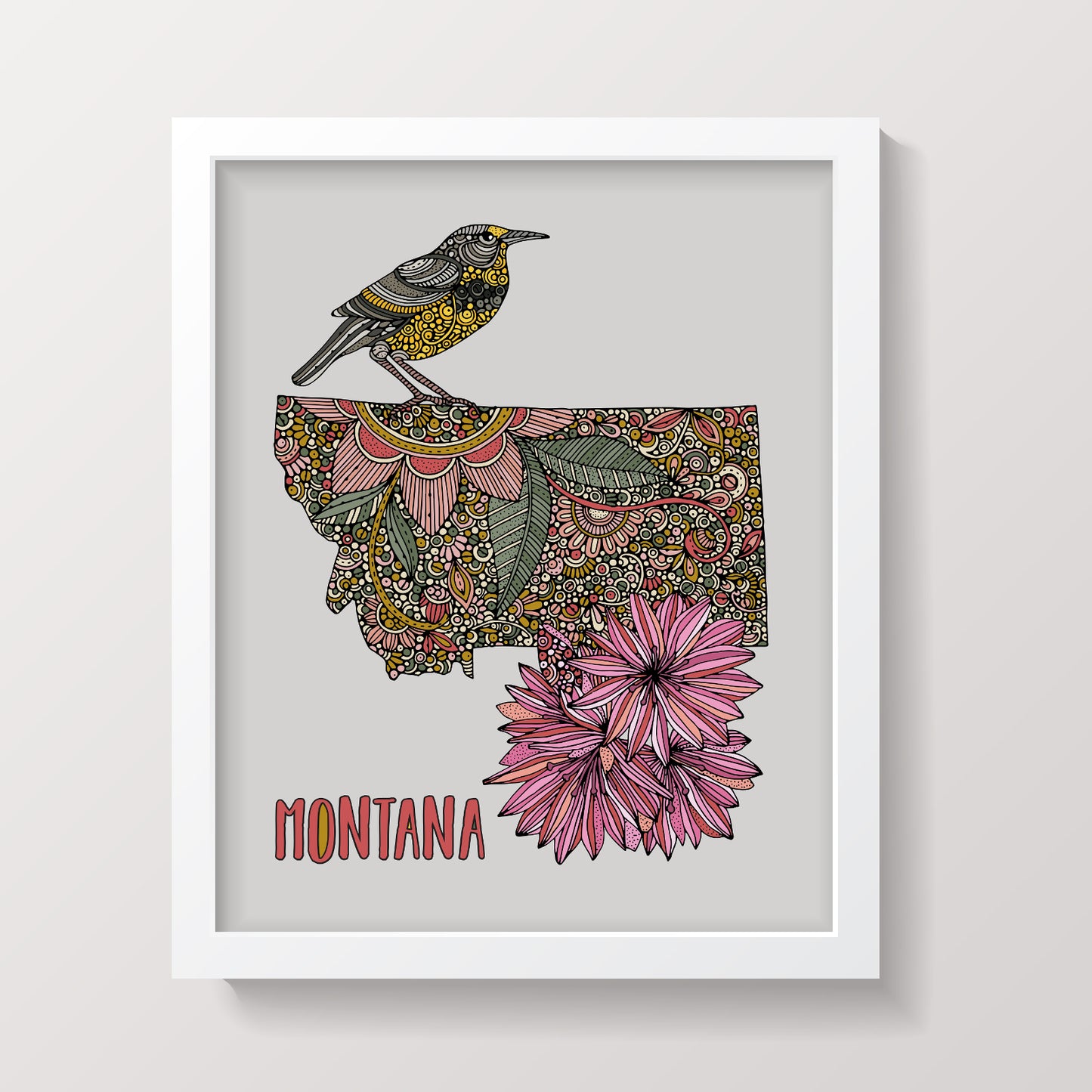 Montana State Map - State Bird Western meadowlark- State Flower Bitterroot