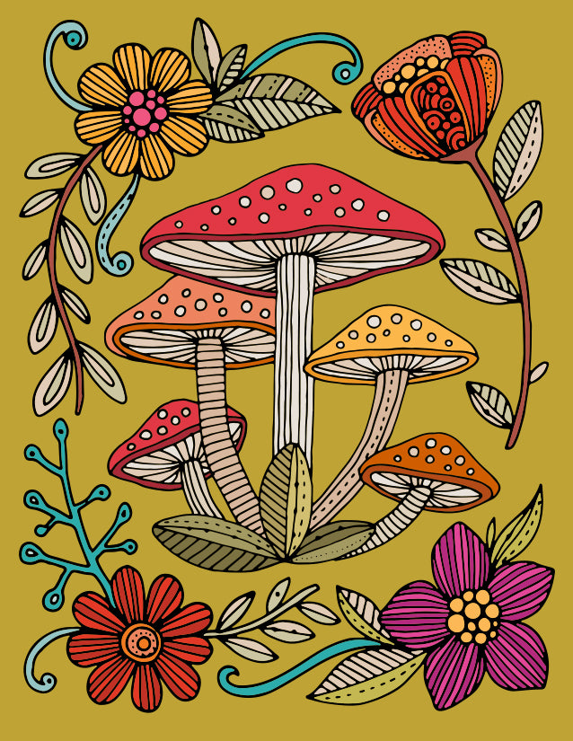 Mushrooms and flowers