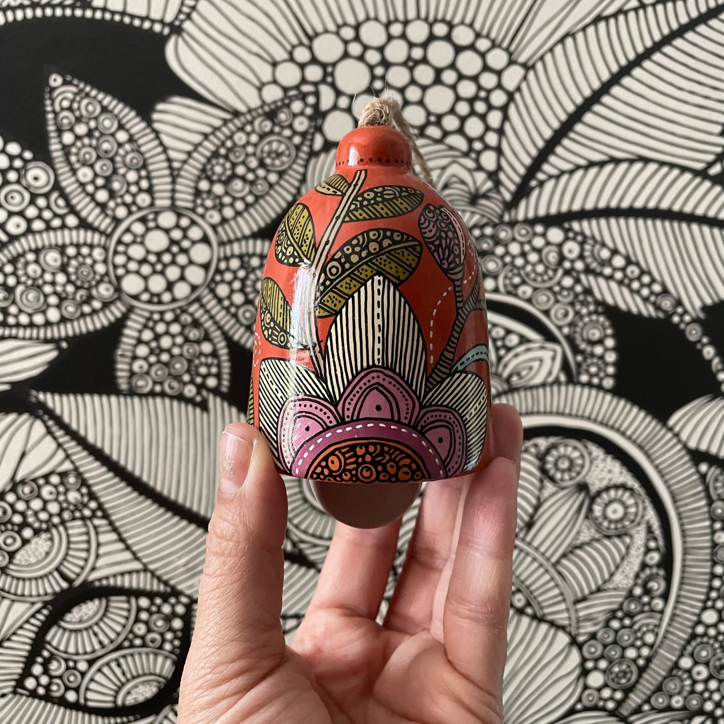 Orange Hand painted Ceramic bell wall decor - Home decor - One of a Kind