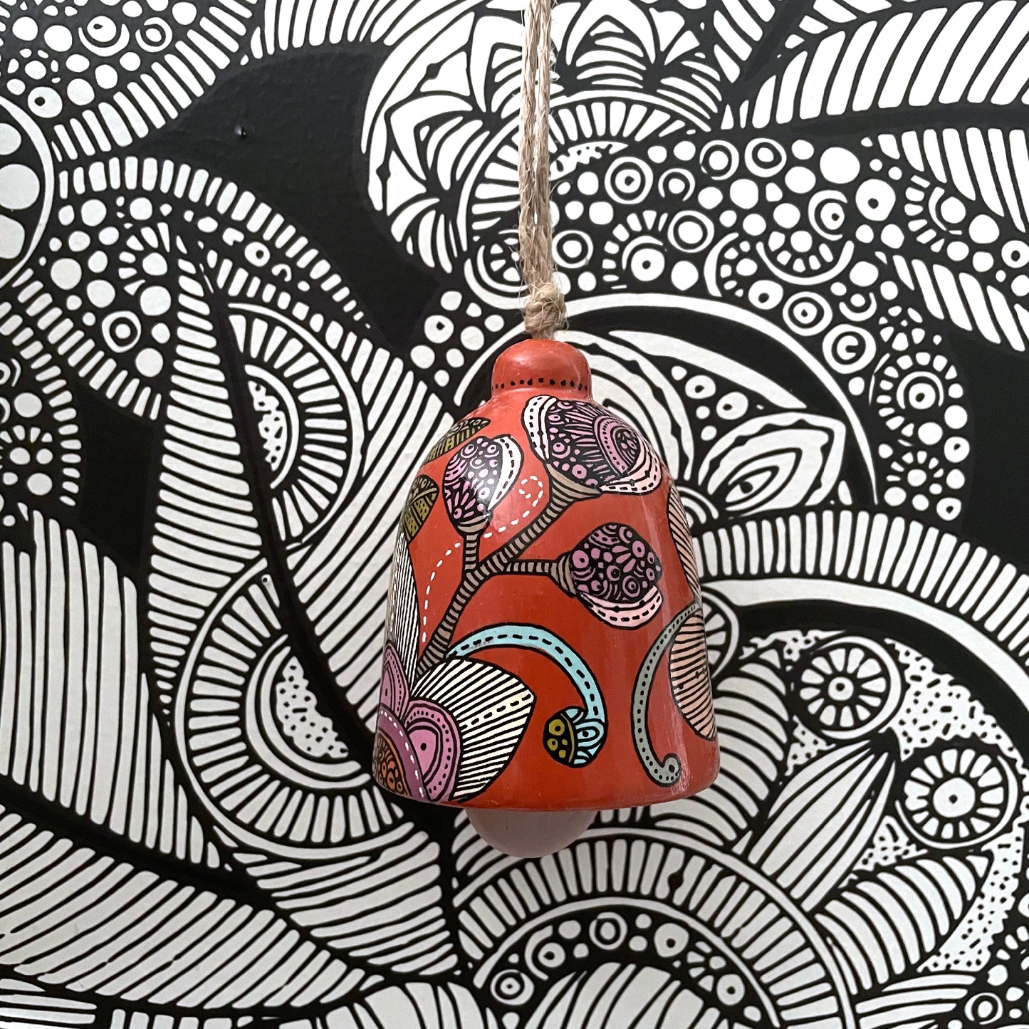 Orange Hand painted Ceramic bell wall decor - Home decor - One of a Kind