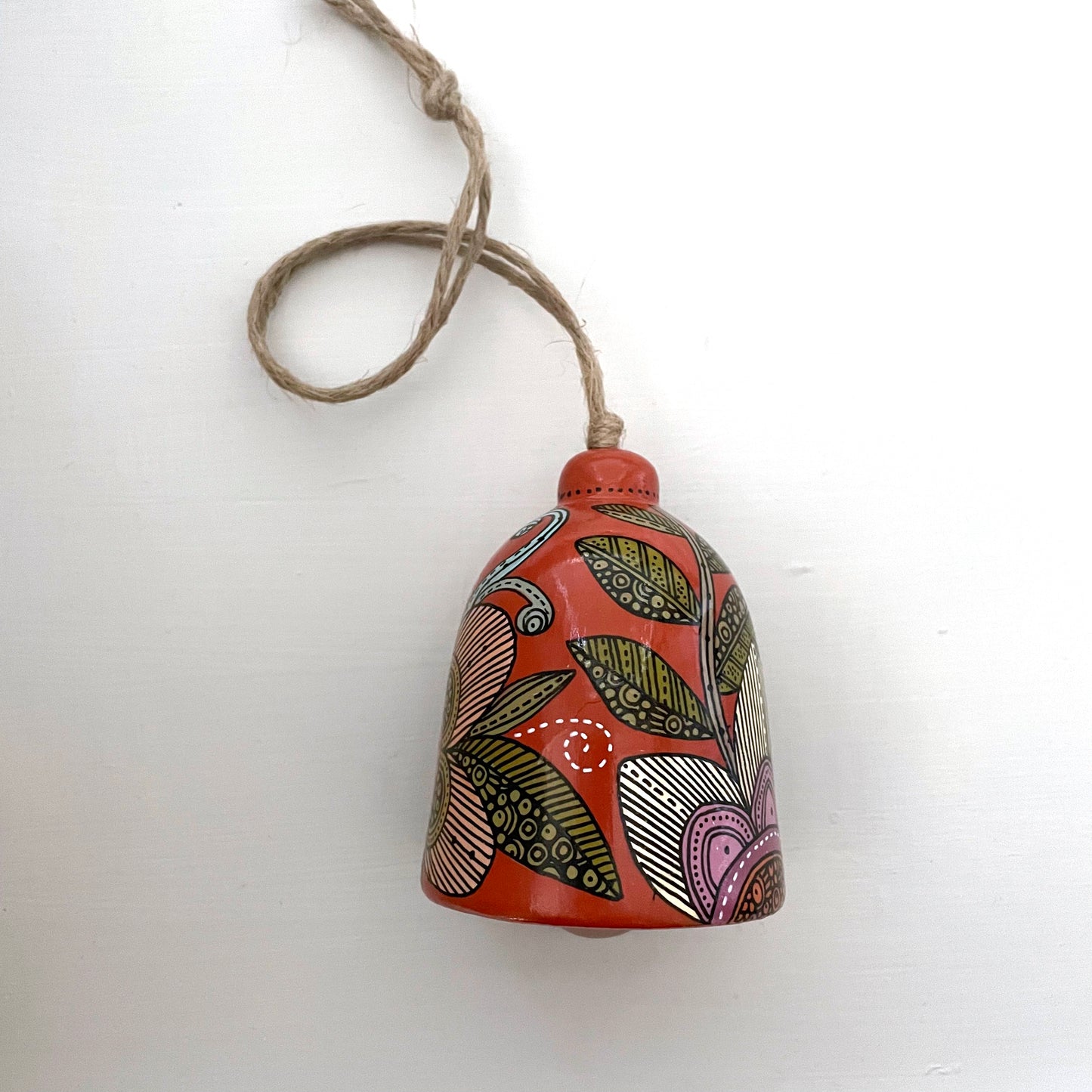 Orange Hand painted Ceramic bell wall decor - Home decor - One of a Kind