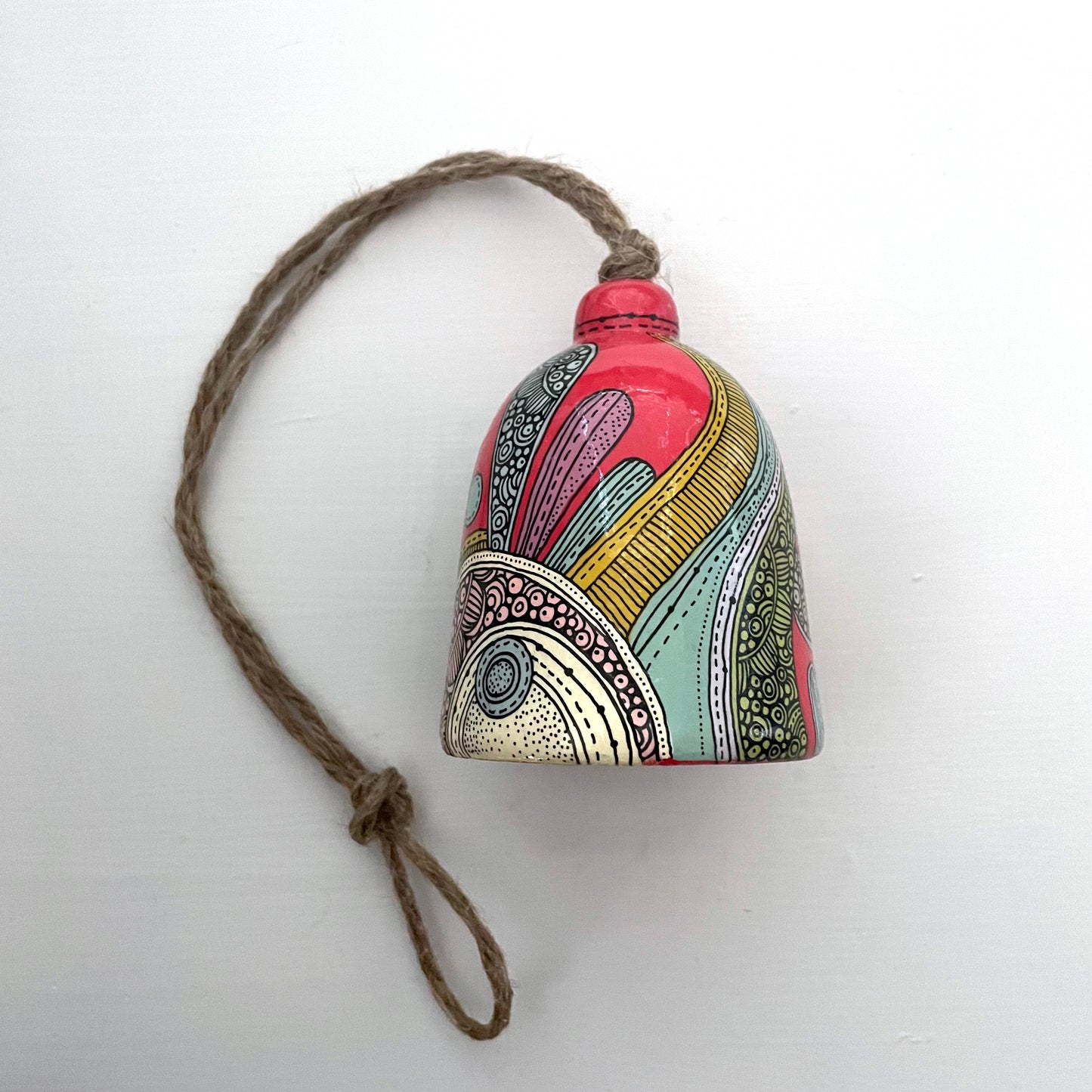 Red Hand painted Ceramic bell wall decor - Home decor - One of a Kind