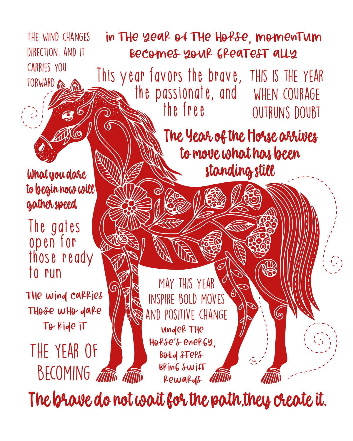 Year of the Fire Horse 2026 | Chinese Zodiac Horse Wall Art | Lunar New Year | Red