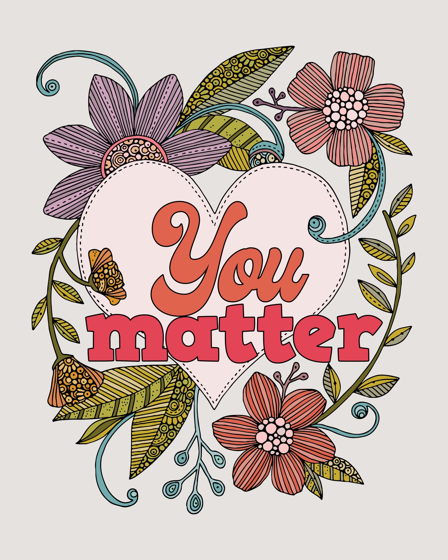 You Matter, Art Print - Affirming Heart & Floral Decor