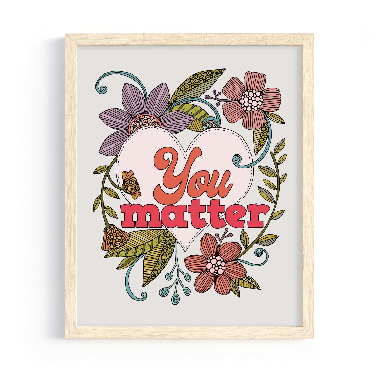 You Matter, Art Print - Affirming Heart & Floral Decor