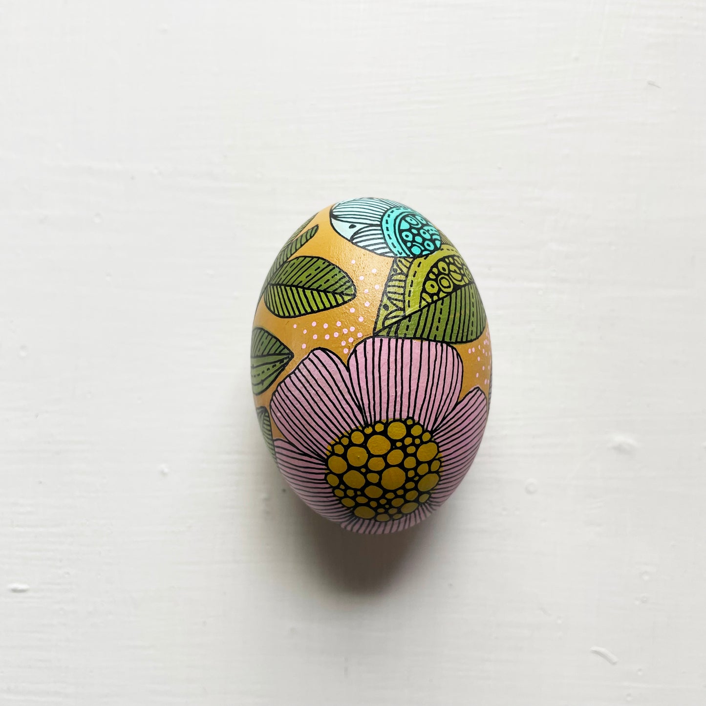 Hand-Painted Wood Easter Egg: Pen & Ink Floral Decor -10