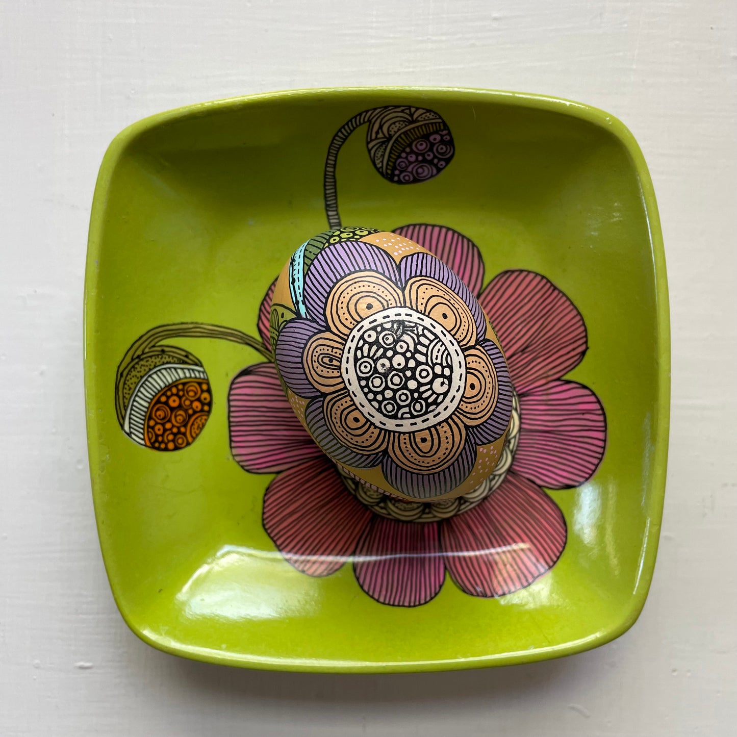 Hand-Painted Wood Easter Egg: Pen & Ink Floral Decor -10