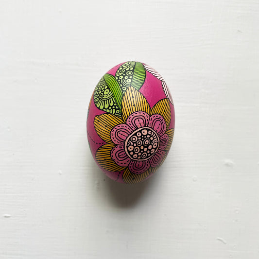 Hand-Painted Wood Easter Egg: Pen & Ink Floral Decor -11