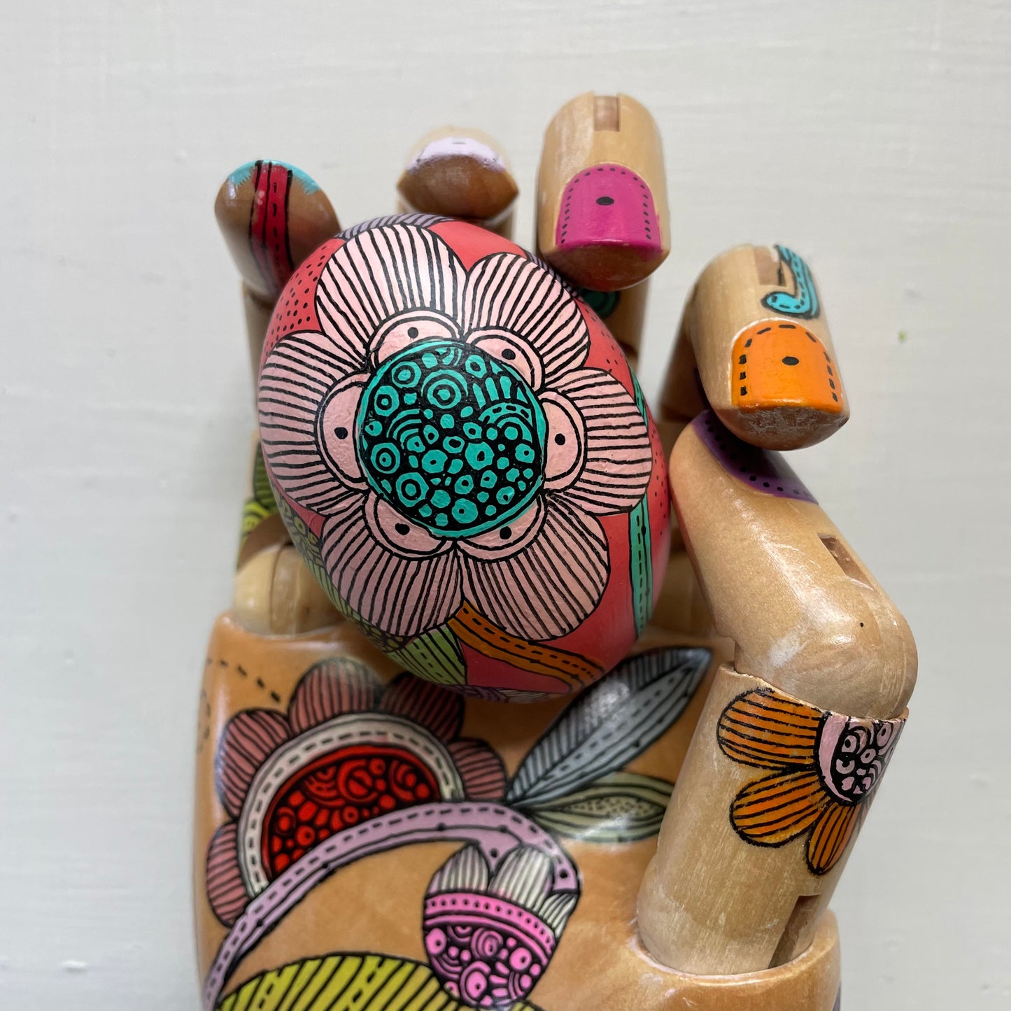 Hand-Painted Wood Easter Egg: Pen & Ink Floral Decor -12