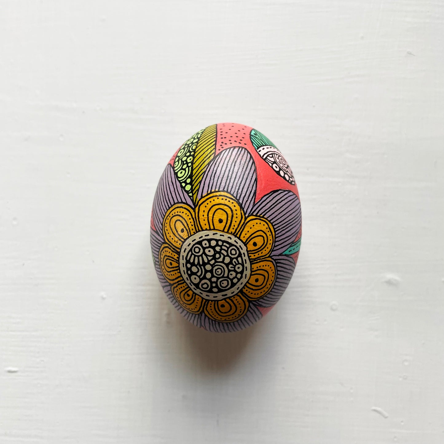 Hand-Painted Wood Easter Egg: Pen & Ink Floral Decor -12