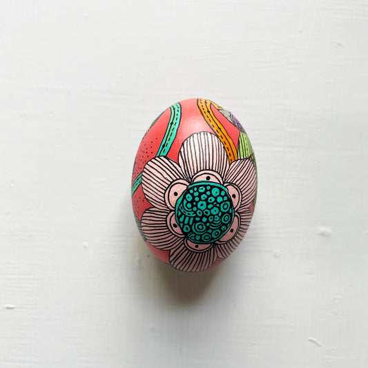 Hand-Painted Wood Easter Egg: Pen & Ink Floral Decor -12