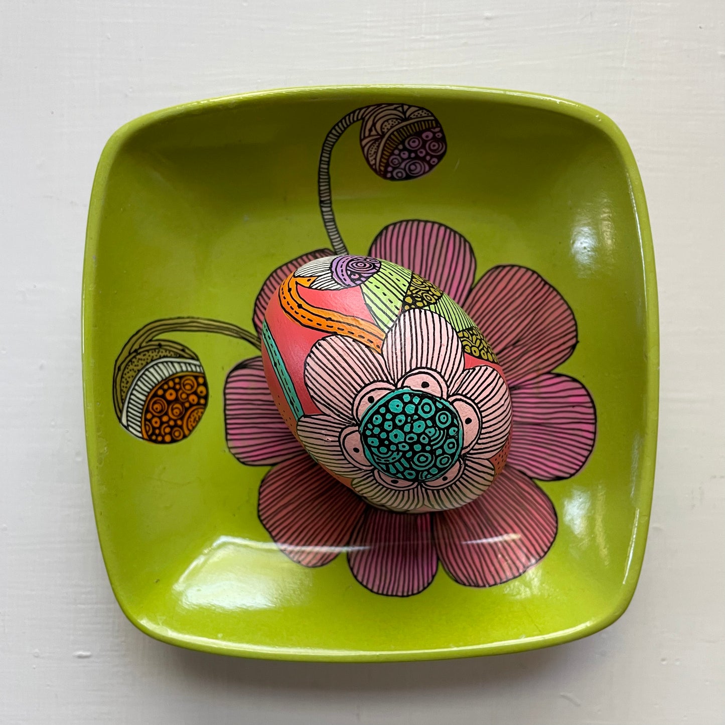 Hand-Painted Wood Easter Egg: Pen & Ink Floral Decor -12