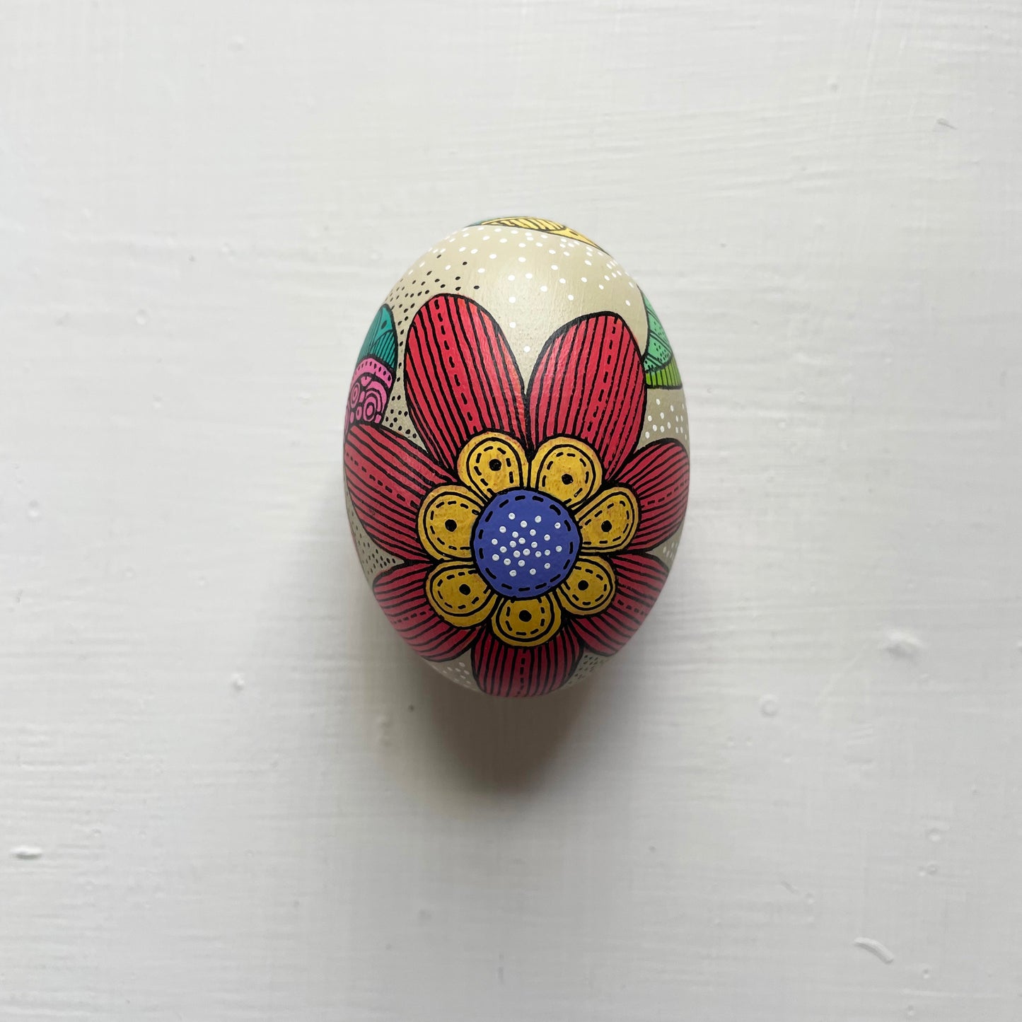 Hand-Painted Wood Easter Egg: Pen & Ink Floral Decor -13