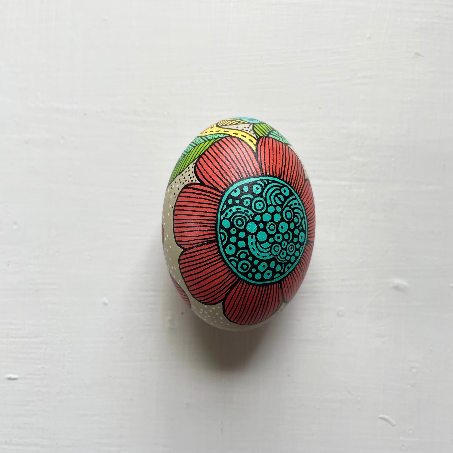 Hand-Painted Wood Easter Egg: Pen & Ink Floral Decor -13