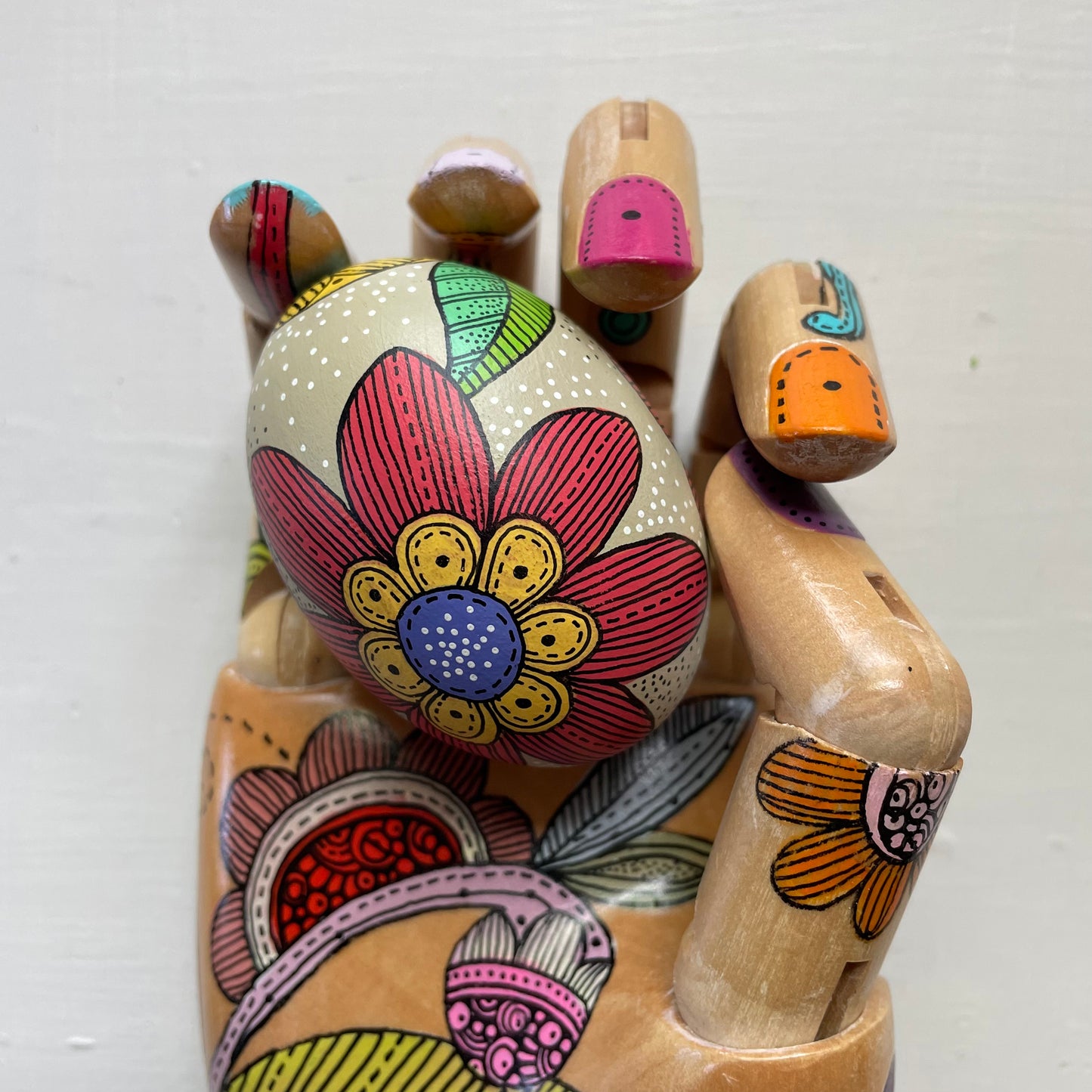 Hand-Painted Wood Easter Egg: Pen & Ink Floral Decor -13