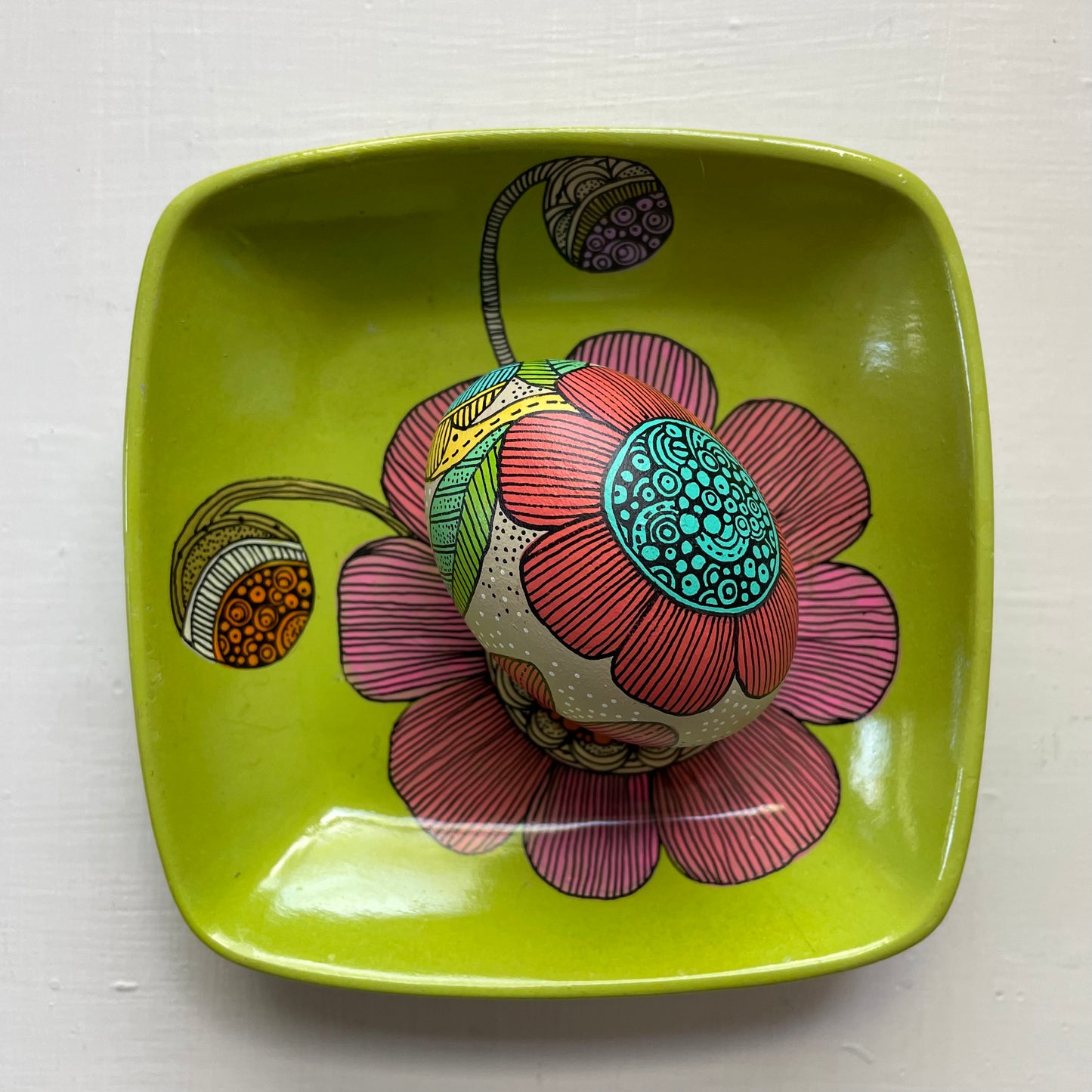 Hand-Painted Wood Easter Egg: Pen & Ink Floral Decor -13