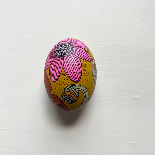 Hand-Painted Wood Easter Egg: Pen & Ink Floral Decor -14