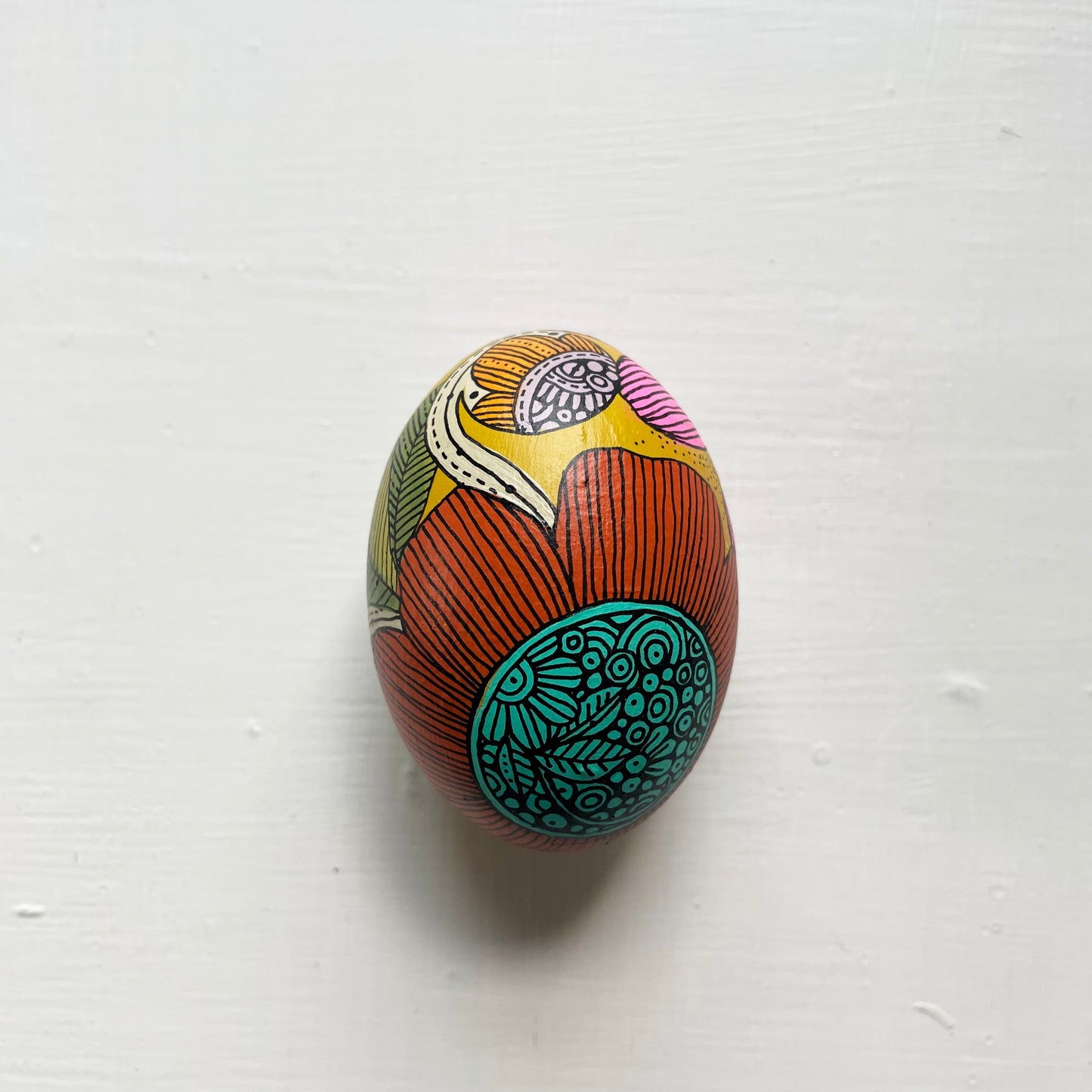 Hand-Painted Wood Easter Egg: Pen & Ink Floral Decor -14