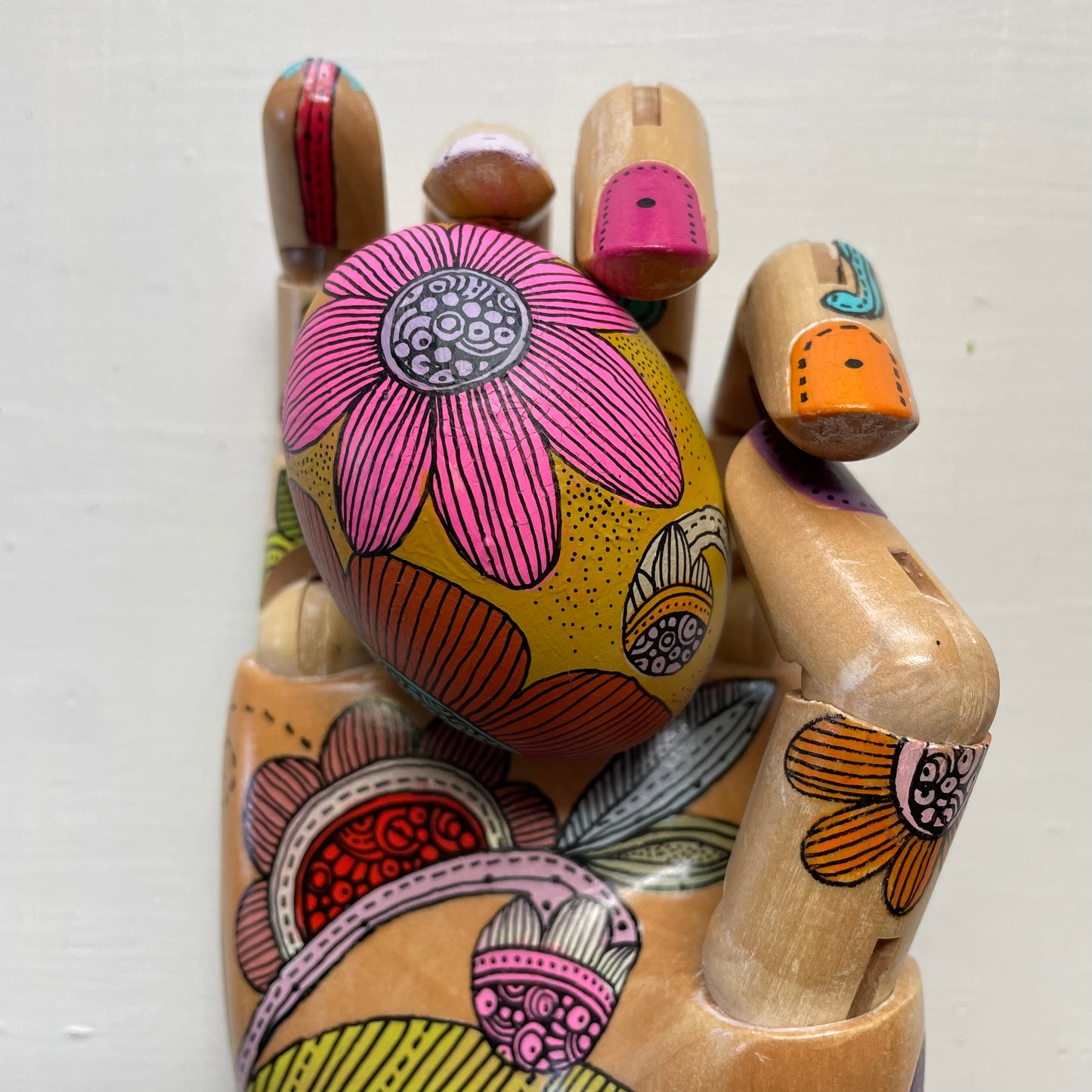 Hand-Painted Wood Easter Egg: Pen & Ink Floral Decor -14
