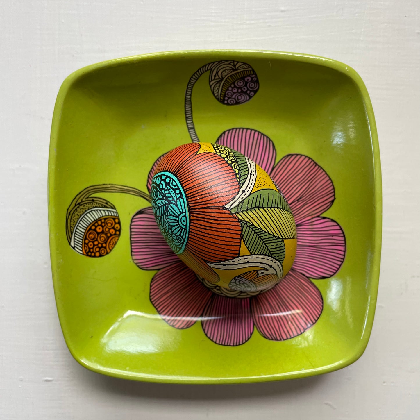 Hand-Painted Wood Easter Egg: Pen & Ink Floral Decor -14