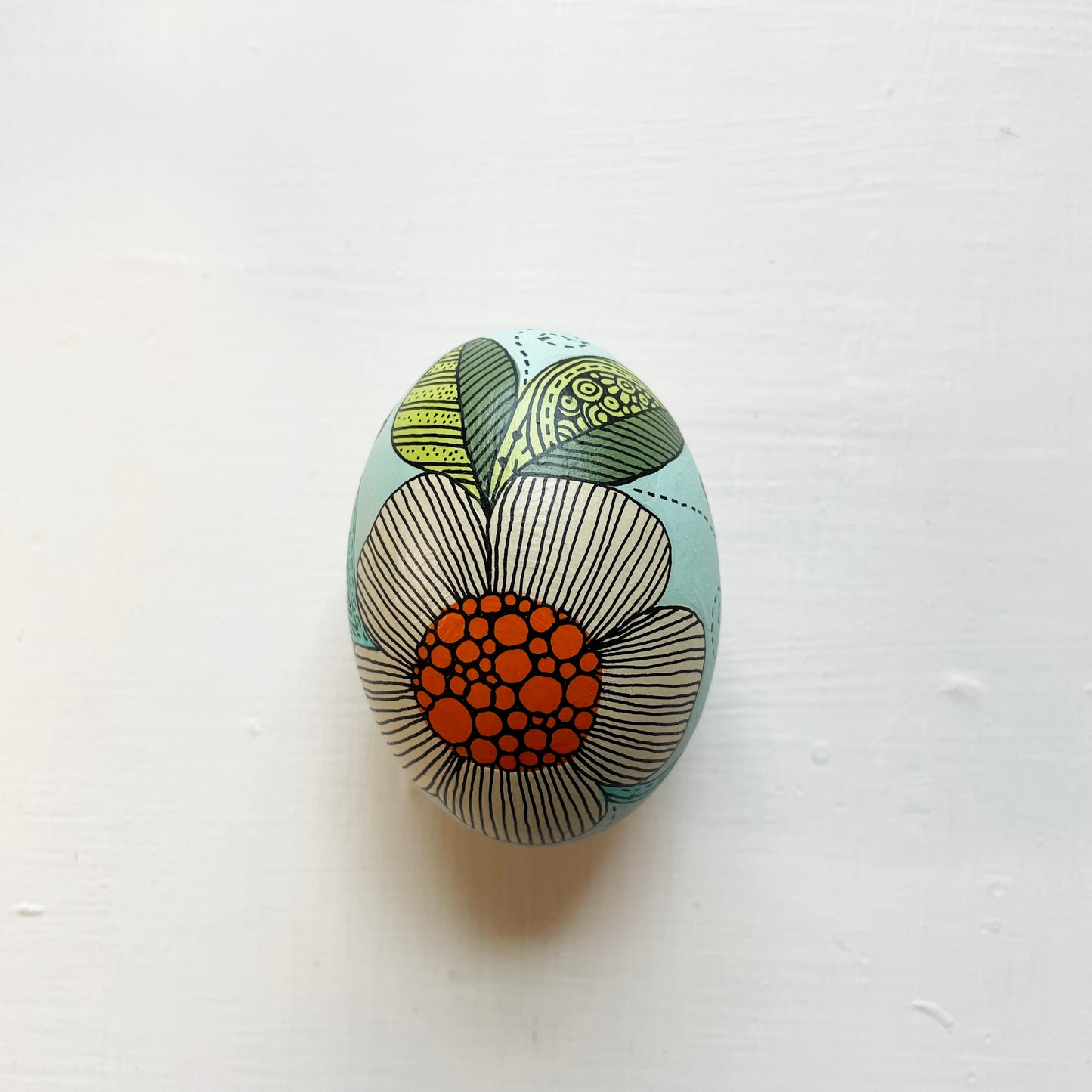 Hand-Painted Wood Easter Egg: Pen & Ink Floral Decor -15