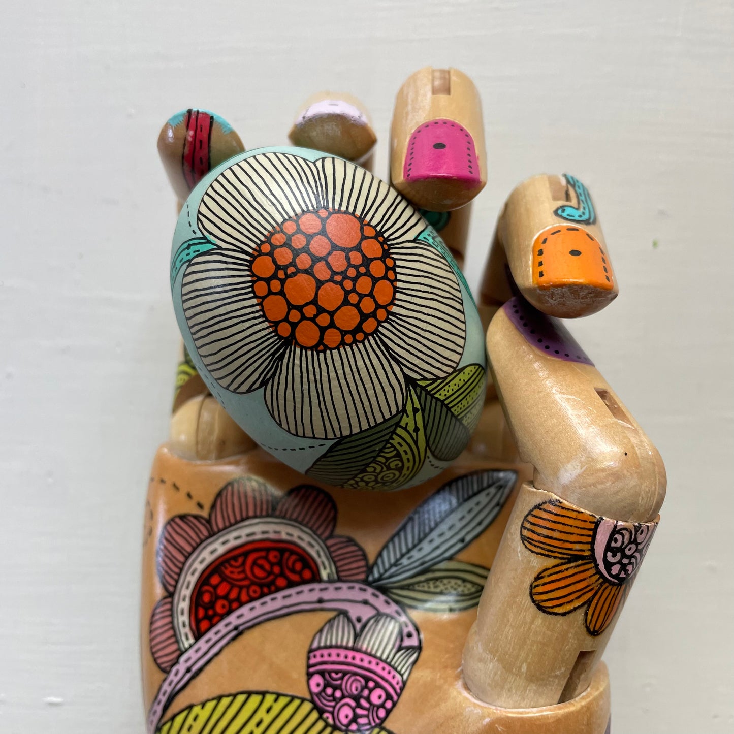 Hand-Painted Wood Easter Egg: Pen & Ink Floral Decor -15