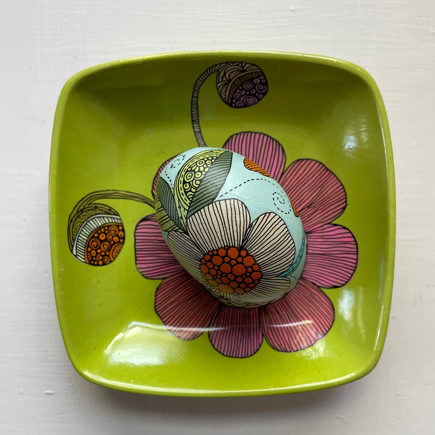 Hand-Painted Wood Easter Egg: Pen & Ink Floral Decor -15