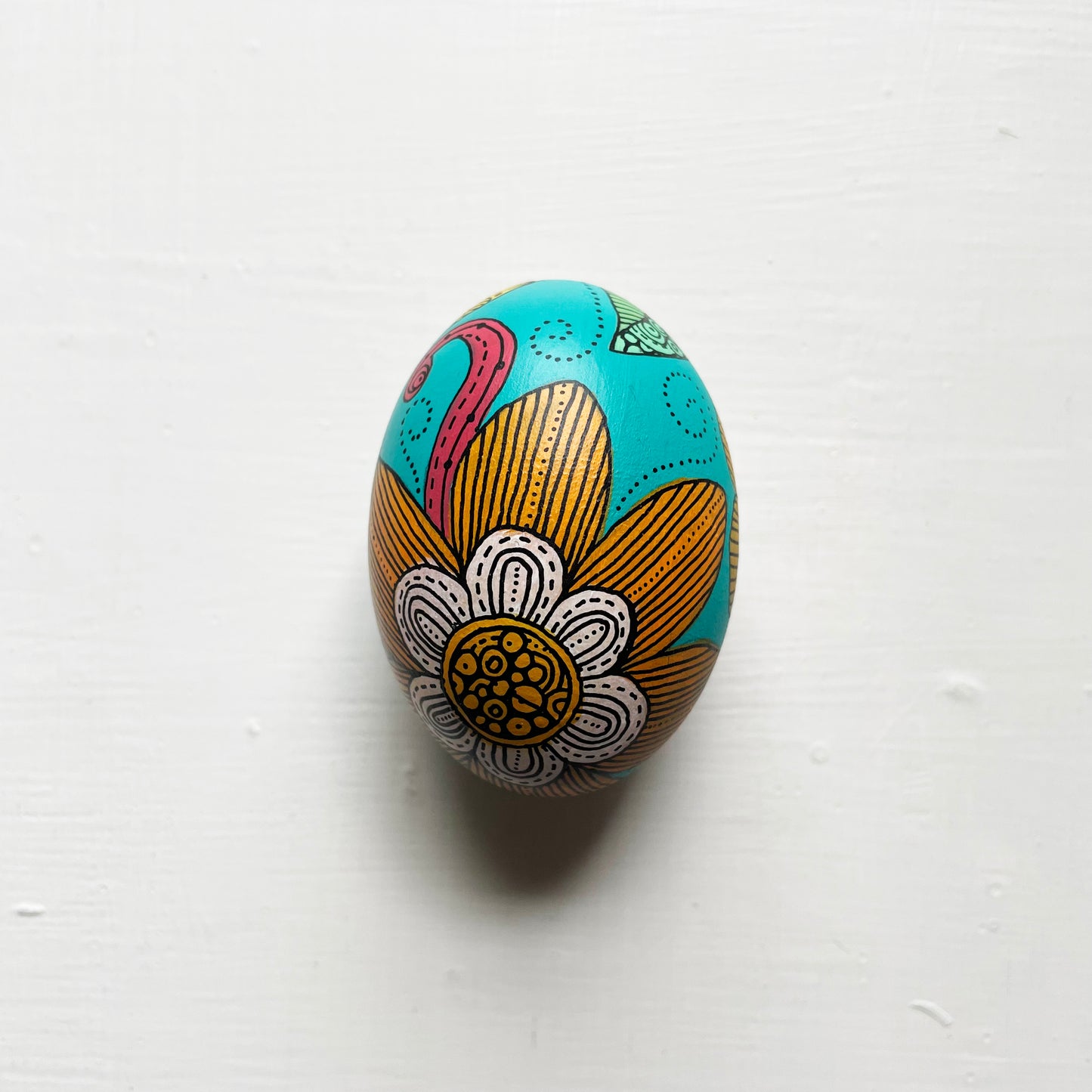 Hand-Painted Wood Easter Egg: Pen & Ink Floral Decor -16