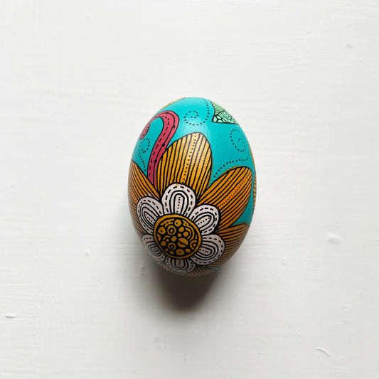 Hand-Painted Wood Easter Egg: Pen & Ink Floral Decor -16
