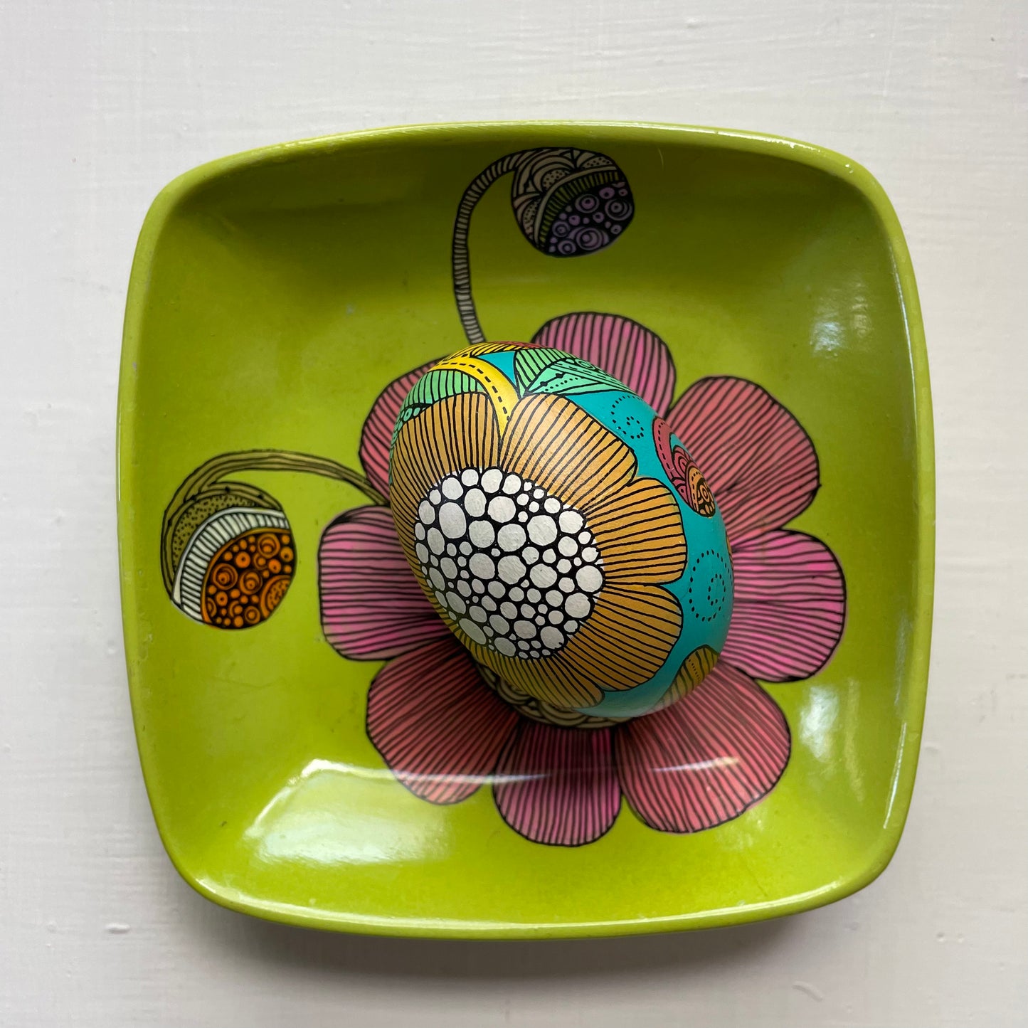 Hand-Painted Wood Easter Egg: Pen & Ink Floral Decor -16