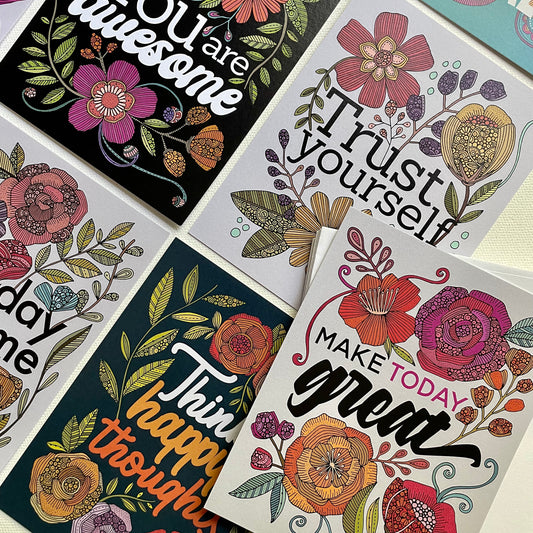 Set of 10 inspirational flat cards with 10 envelopes